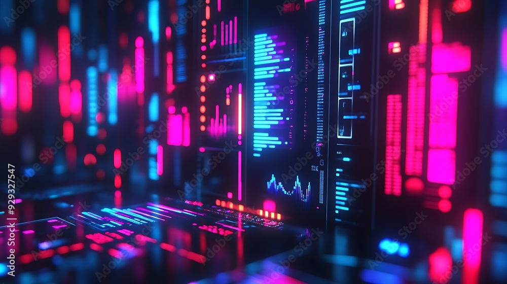 Fototapeta premium A digital interface with holographic screens and floating data streams