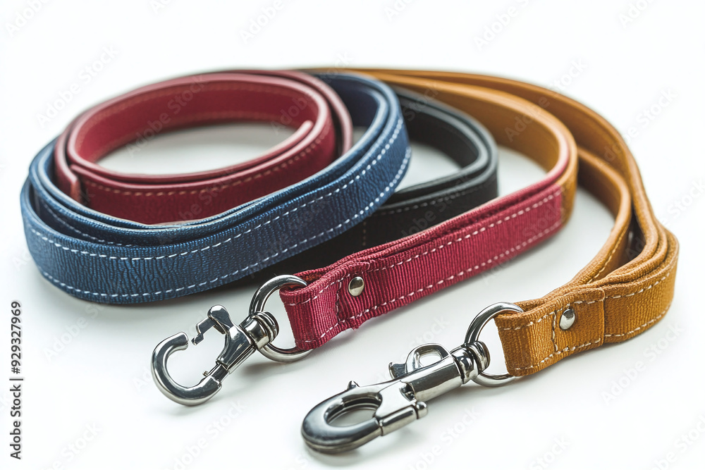 Dog Collars and Leashes isolated on white background