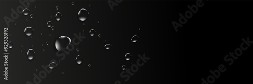 Rain transparent drops flow down the glass.Realistic wet condensation texture.Fresh water splash effect on the surface.Liquid spreading droplet shapes.