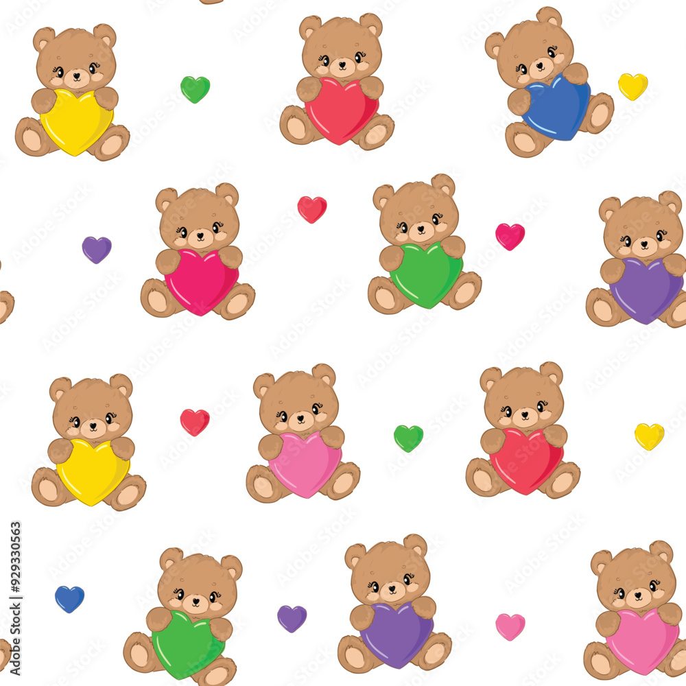 Seamless pattern with cute Teddy Bear and hearts vector, Kids trend print Seamless pattern with cute Teddy Bear and hearts vector, Kids trend print