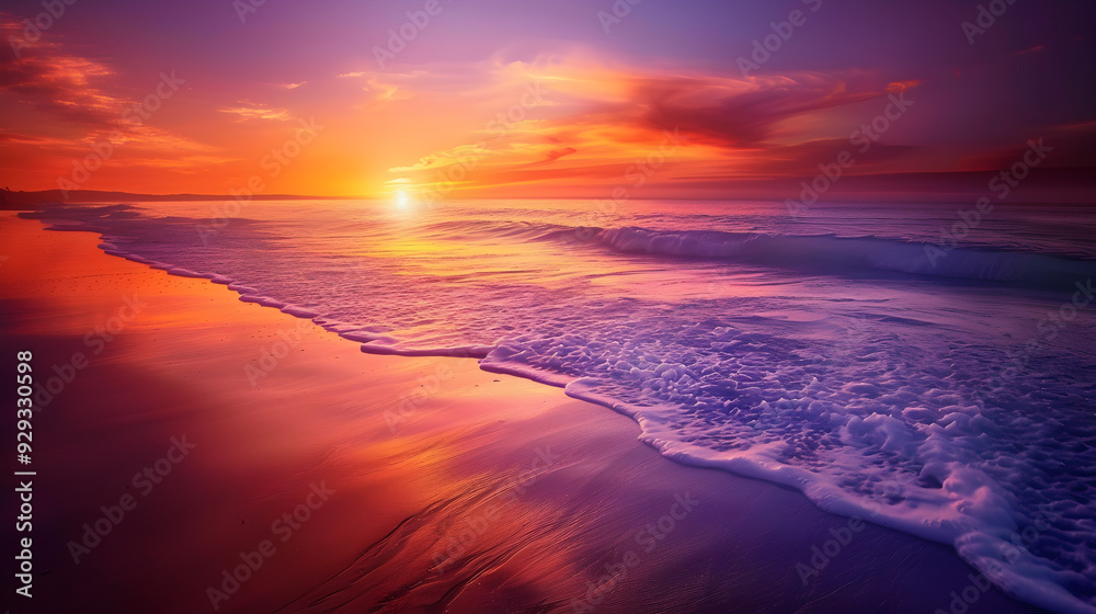 Serene Sunset Beach with Enhanced Colors and Dream-like Atmosphere Serene Sunset Beach with Enhanced Colors and Dream-like Atmosphere