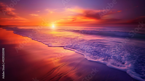 Serene Sunset Beach with Enhanced Colors and Dream-like Atmosphere