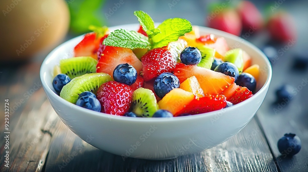 A bowl brimming with fruit sits on a wooden table, featuring blueberries, kiwis, and raspberries A bowl brimming with fruit sits on a wooden table, featuring blueberries, kiwis, and raspberries
