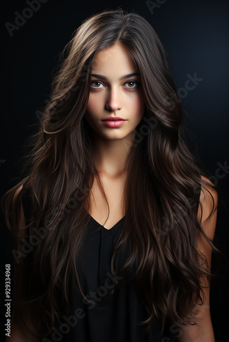 Elegant Woman with Long Dark Hair in a Classic Portrait
