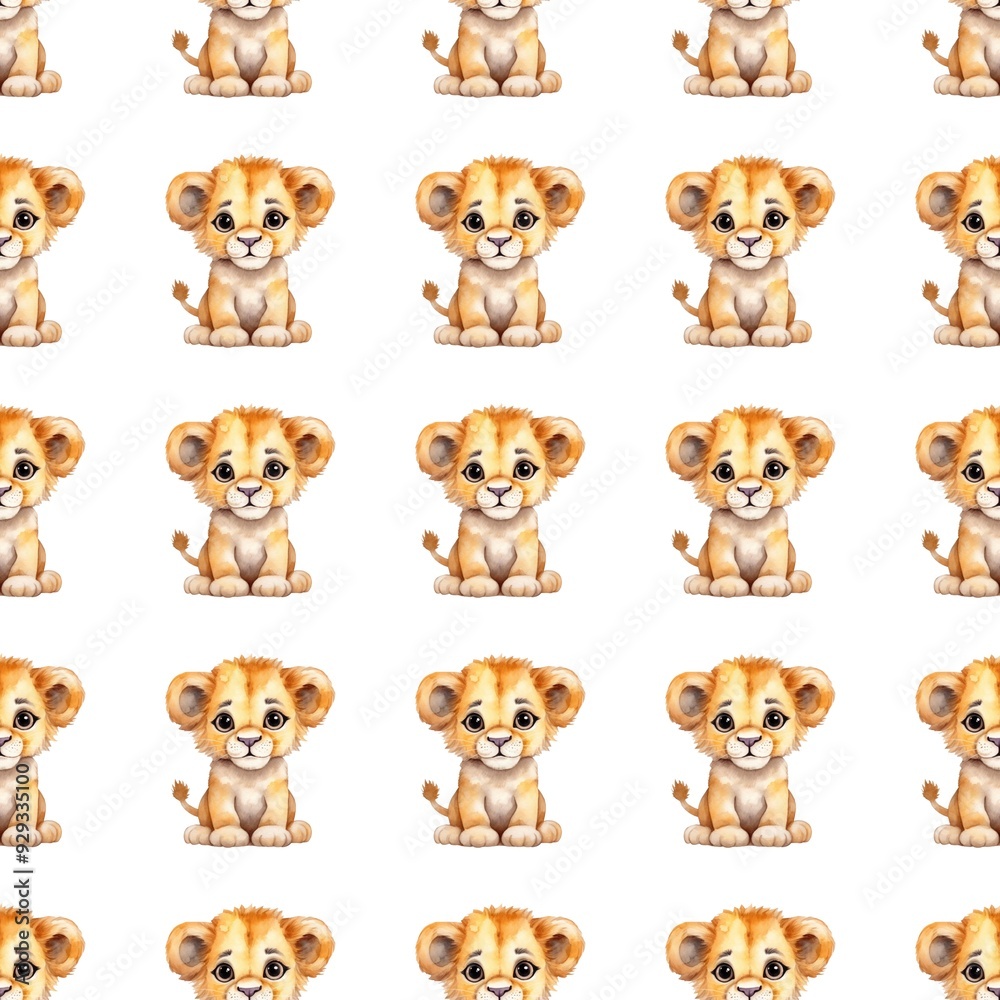 set of animals seamless pattern AI generated baby lion in digital watercolor style wallpaper background set of animals seamless pattern AI generated baby lion in digital watercolor style wallpaper background