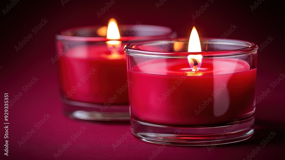 A close-up of two candles in a glass on a purple background with a red background and a black background A close-up of two candles in a glass on a purple background with a red background and a black background