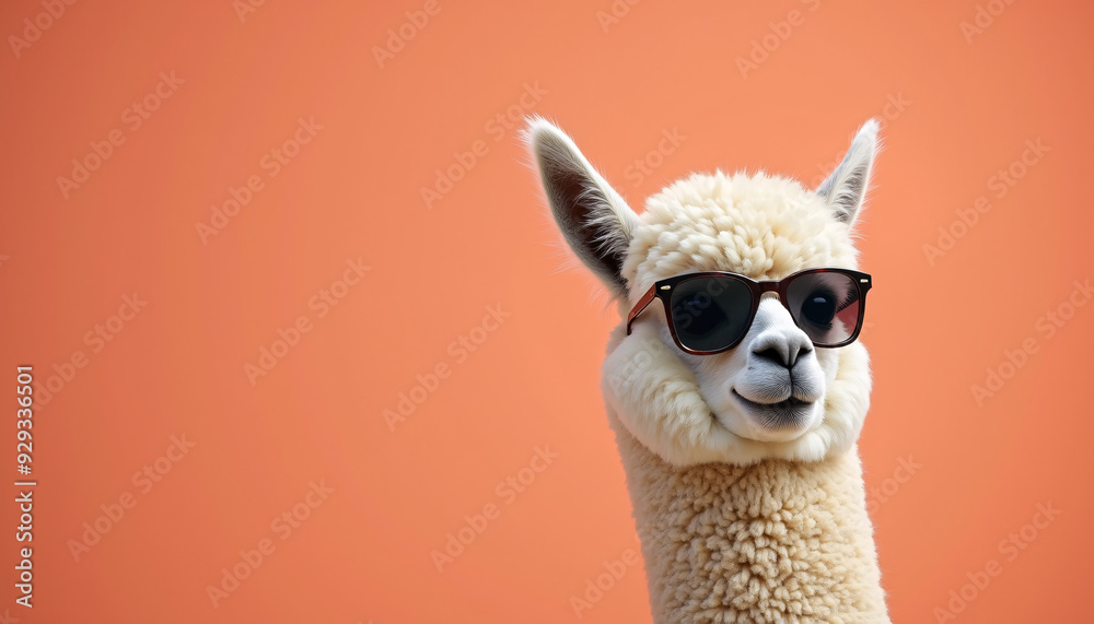 Obraz premium Alpaca wearing sunglasses on a solid color background