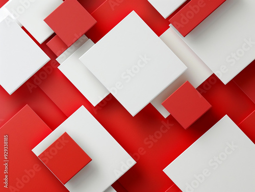 Abstract 3D Red And White Geometric Squares Background Design