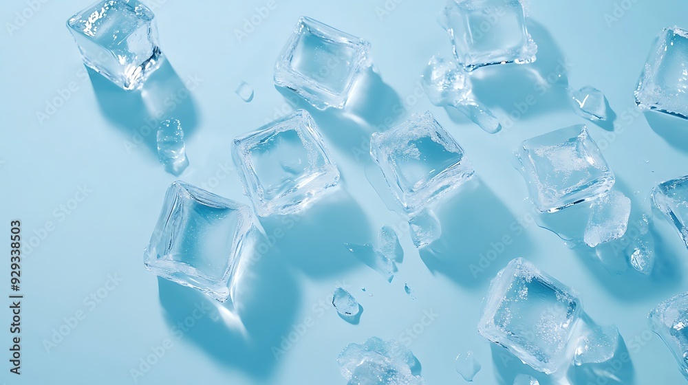 Close-up of ice cubes on blue background. Close-up of ice cubes on blue background.