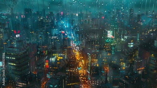 City Lights Through Rain Window