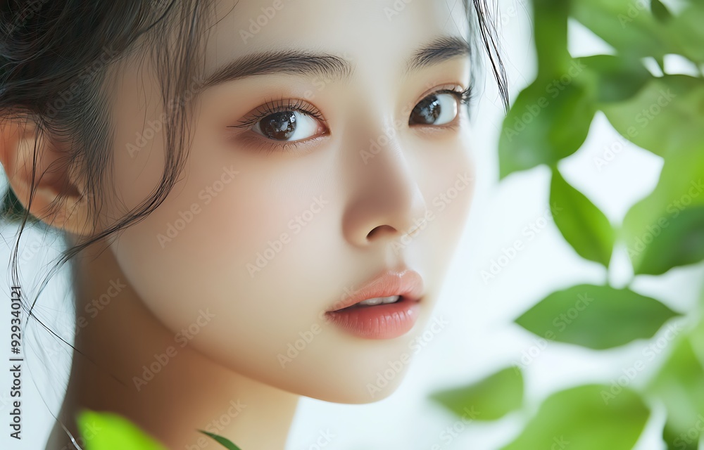 Close-up portrait of a beautiful young woman with natural makeup and soft lighting. Close-up portrait of a beautiful young woman with natural makeup and soft lighting.
