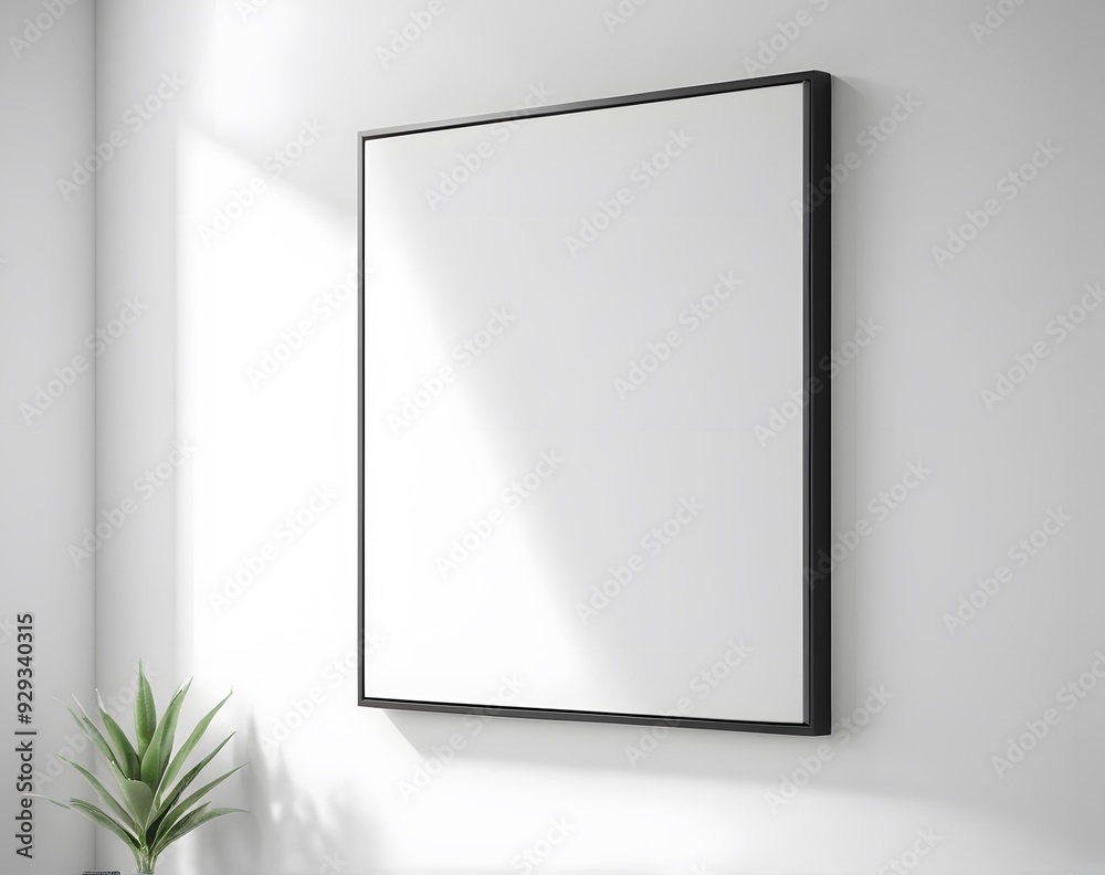 Black vertical frame hanging on a white wall mockup Black vertical frame hanging on a white wall mockup