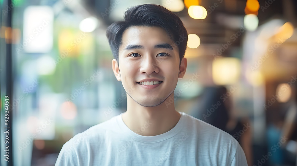 Close-up portrait of a smiling young man in a white shirt. Close-up portrait of a smiling young man in a white shirt.
