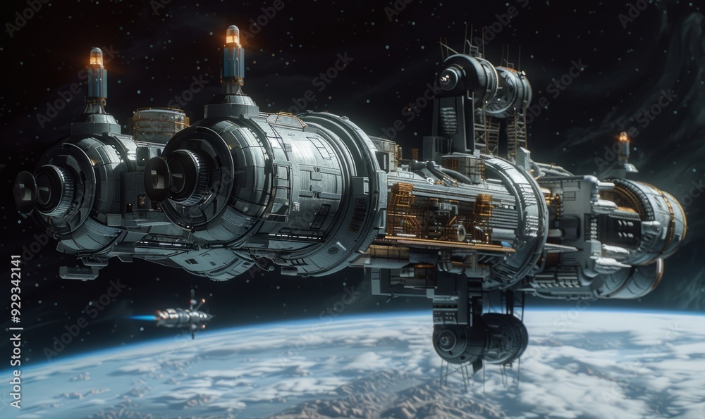 The abandoned space station drifts silently through the void of space, a ghostly reminder of humanity's aspirations now adrift The abandoned space station drifts silently through the void of space, a ghostly reminder of humanity's aspirations now adrift
