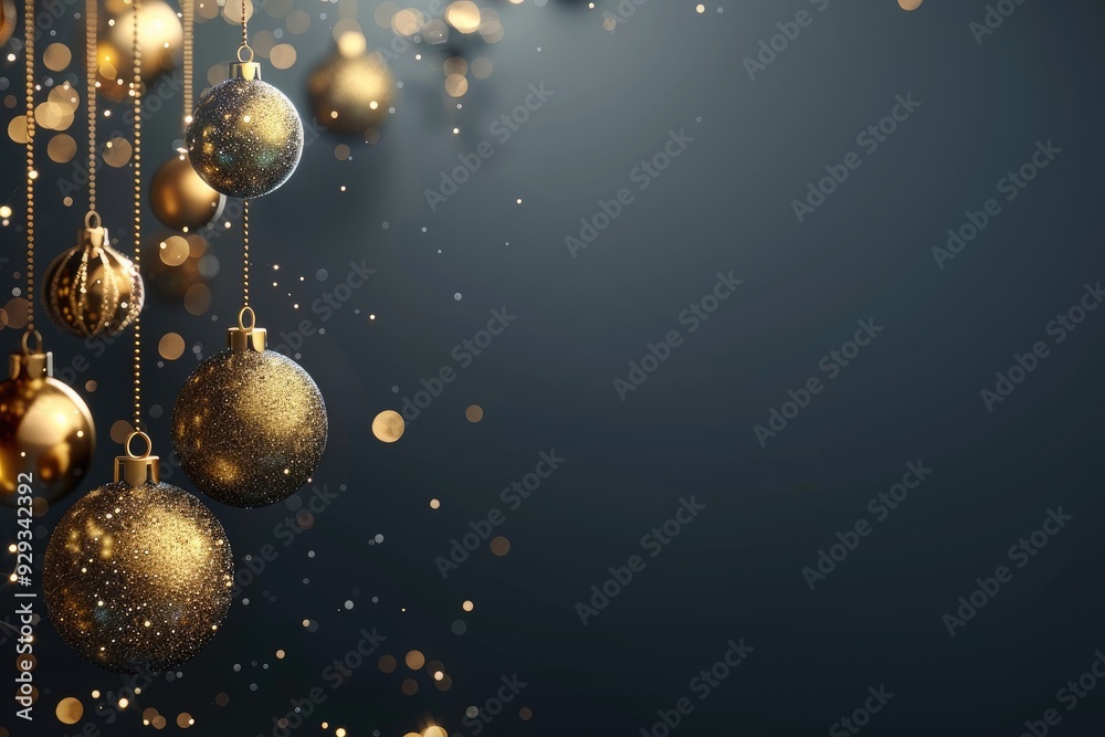 A luxurious design with hanging golden ornaments and twinkling lights along the top edge, providing a sophisticated backdrop for a Christmas sale announcement A luxurious design with hanging golden ornaments and twinkling lights along the top edge, providing a sophisticated backdrop for a Christmas sale announcement