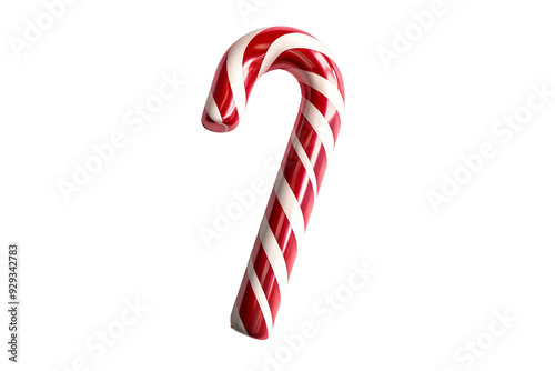 Festive candy cane isolated on clear white background in HD, highlighting its traditional holiday look.