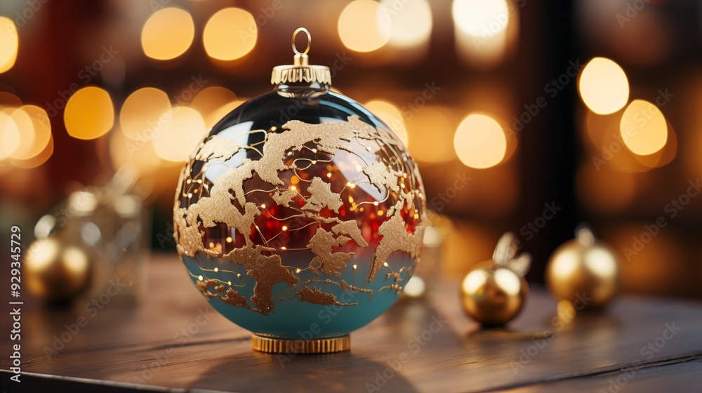 A globe ornament hanging from a christmas tree, christmas festival. A globe ornament hanging from a christmas tree, christmas festival.