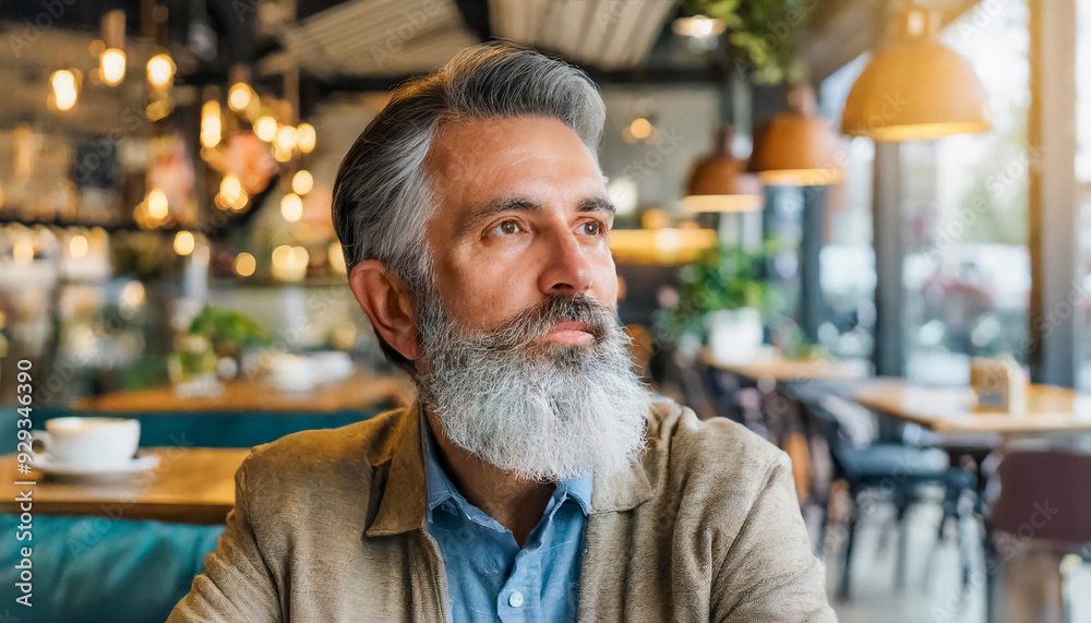 Portrait of bearded middle aged man in cafe Portrait of bearded middle aged man in cafe