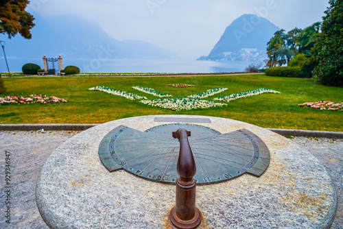 The sundial in Parci Ciani, Lugano, Switzerland photo