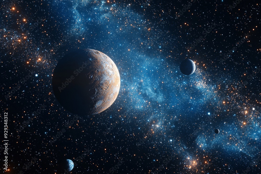 Space cosmic illustration with planets scene created with Generative AI Space cosmic illustration with planets scene created with Generative AI