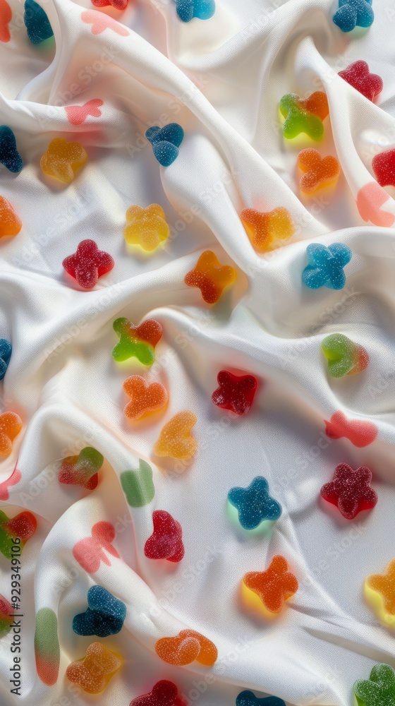 Gummy Sweets On White Fabric Gummy Sweets On White Fabric
