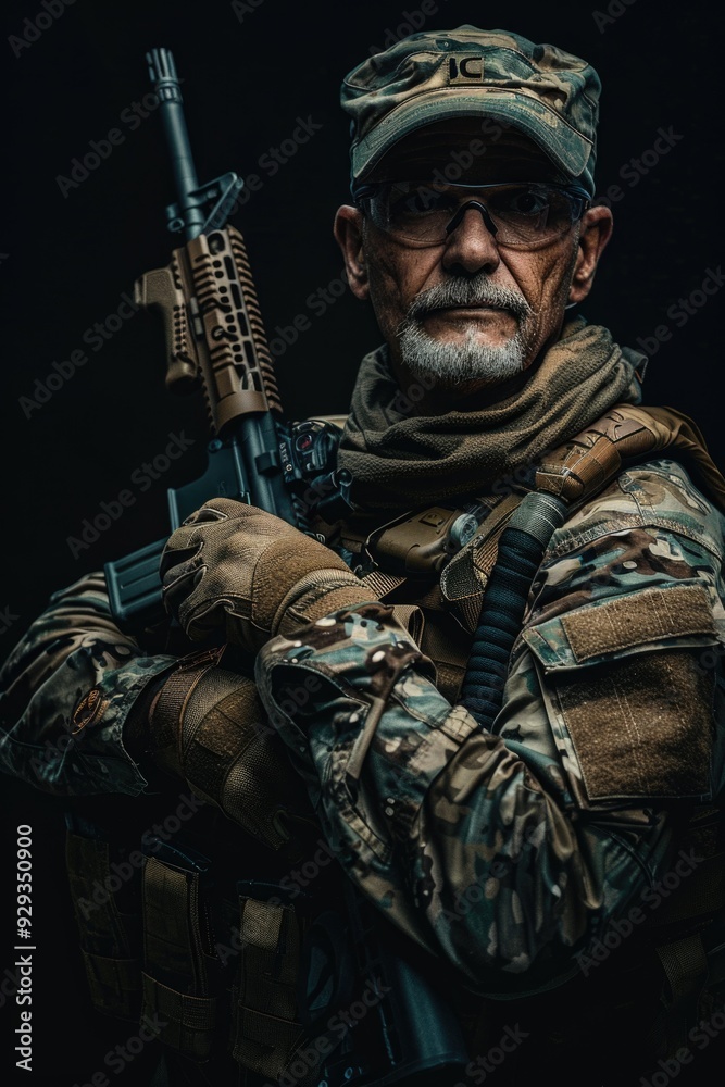 A soldier holds a rifle, a symbol of protection and defense