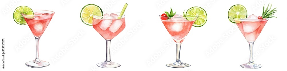 A vibrant collection of exotic cocktails featuring fresh fruit slices and ice in elegant glasses for a refreshing drink. A vibrant collection of exotic cocktails featuring fresh fruit slices and ice in elegant glasses for a refreshing drink.