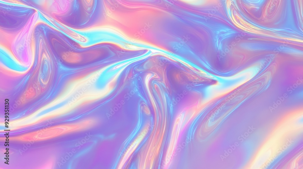 Obraz premium iridescent holographic Abstract trendy background. Holography abstract background in blue pink colors. Hologram color wrinkled pearlescent foil.