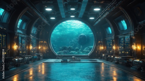 Underwater View from a Futuristic Submarine