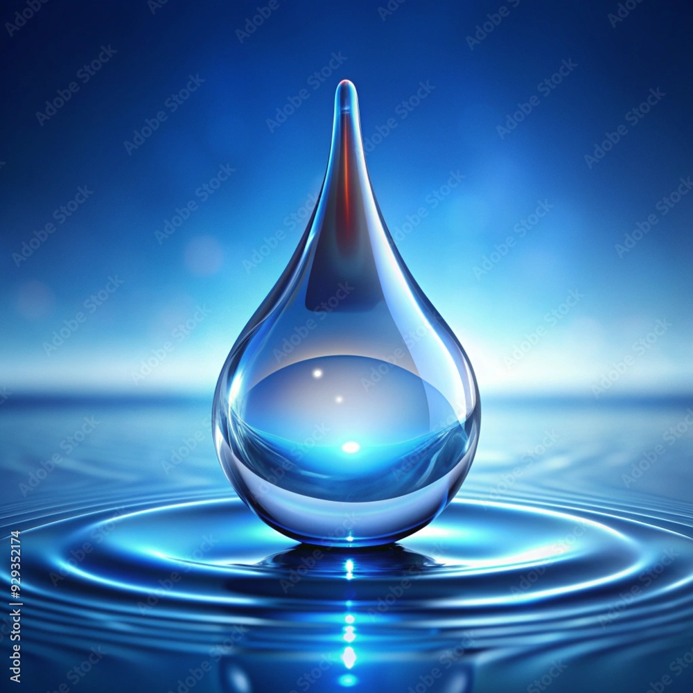 Fototapeta premium water droplet creating ripples on a reflective surface, set against a vibrant, blurred background.
