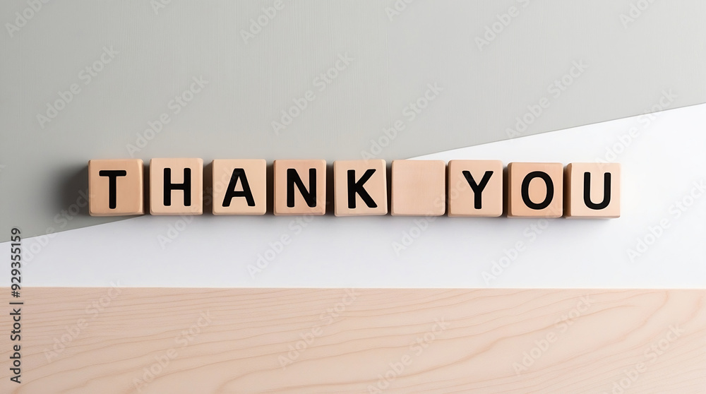 Wooden blocks spelling 'THANK YOU' on a minimalist background. Wooden blocks spelling 'THANK YOU' on a minimalist background.