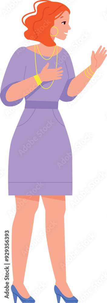 Talking woman character. Modern pretty fashioned female person Talking woman character. Modern pretty fashioned female person
