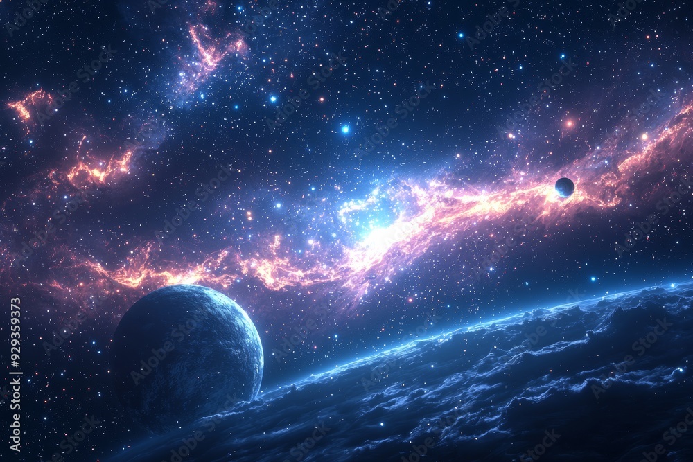 Obraz premium Space cosmic illustration with planets scene created with Generative AI