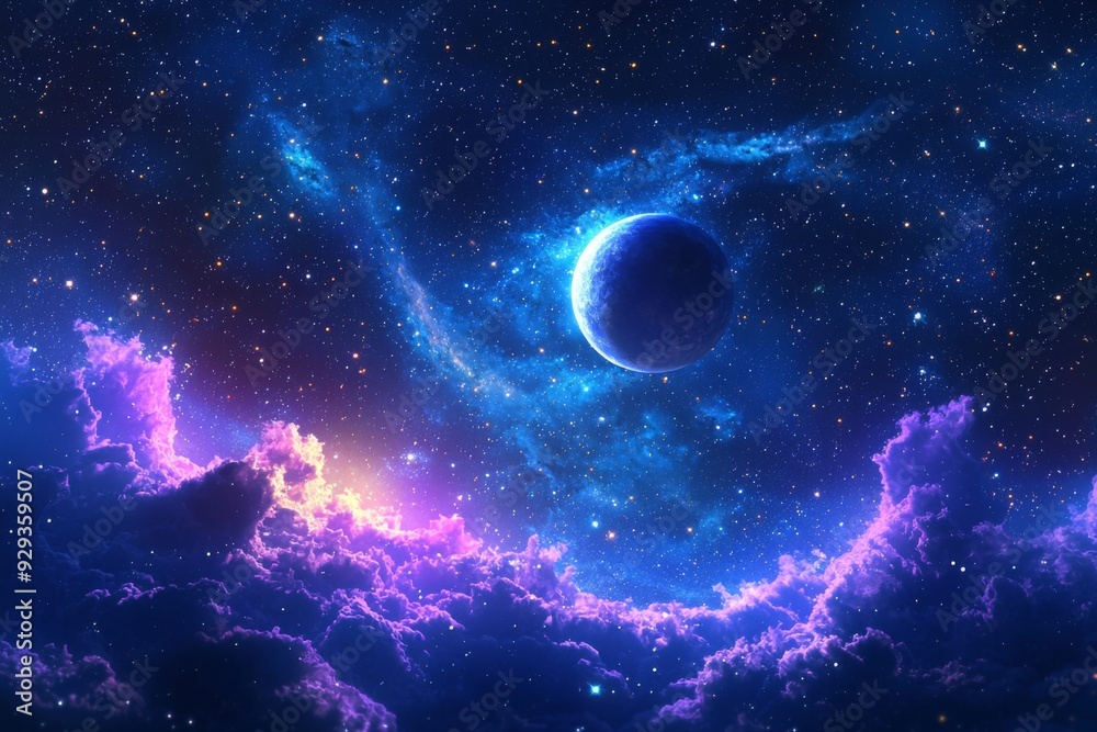 Space cosmic illustration with planets scene created with Generative AI Space cosmic illustration with planets scene created with Generative AI