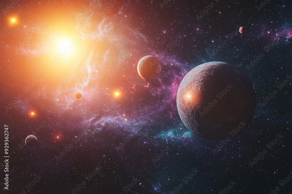 Obraz premium Space cosmic illustration with planets scene created with Generative AI