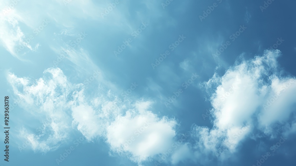 A serene sky with wispy clouds against a bright blue backdrop.