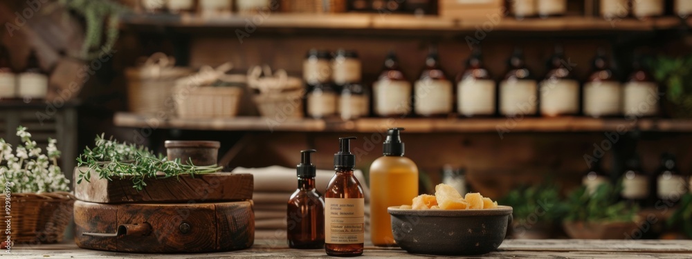 Herbal Skincare Products in an Apothecary-Style Setting Herbal Skincare Products in an Apothecary-Style Setting