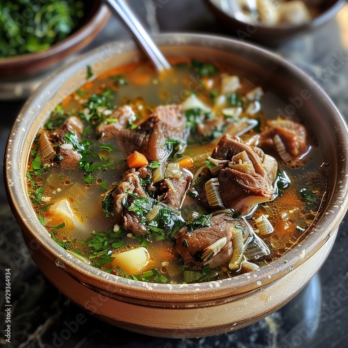 Kalleh Pacheh - Traditional sheep's head and feet soup. photo