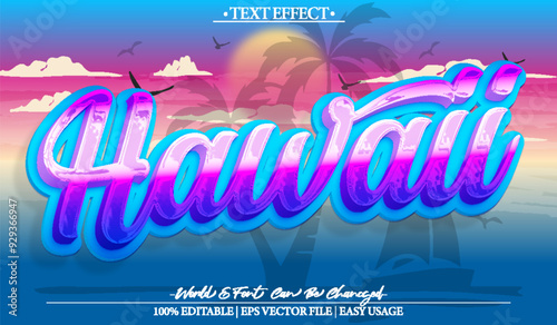 Hawaii Vector Text Effect Editable Alphabet Summer Beach Paradise Tropic