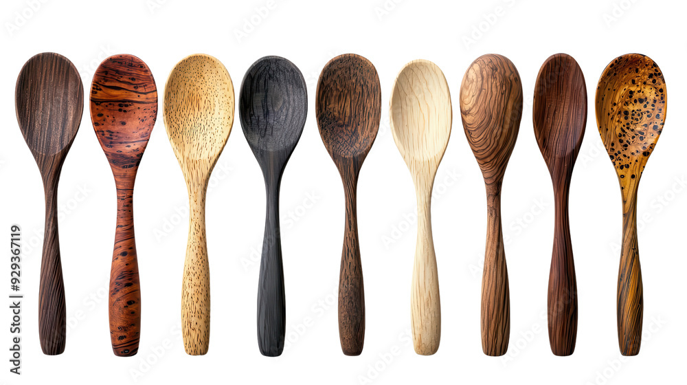 A collection of handcrafted wooden spoons showcasing various woods and textures, perfect for cooking and kitchen decor. isolated on transparent background PNG A collection of handcrafted wooden spoons showcasing various woods and textures, perfect for cooking and kitchen decor. isolated on transparent background PNG