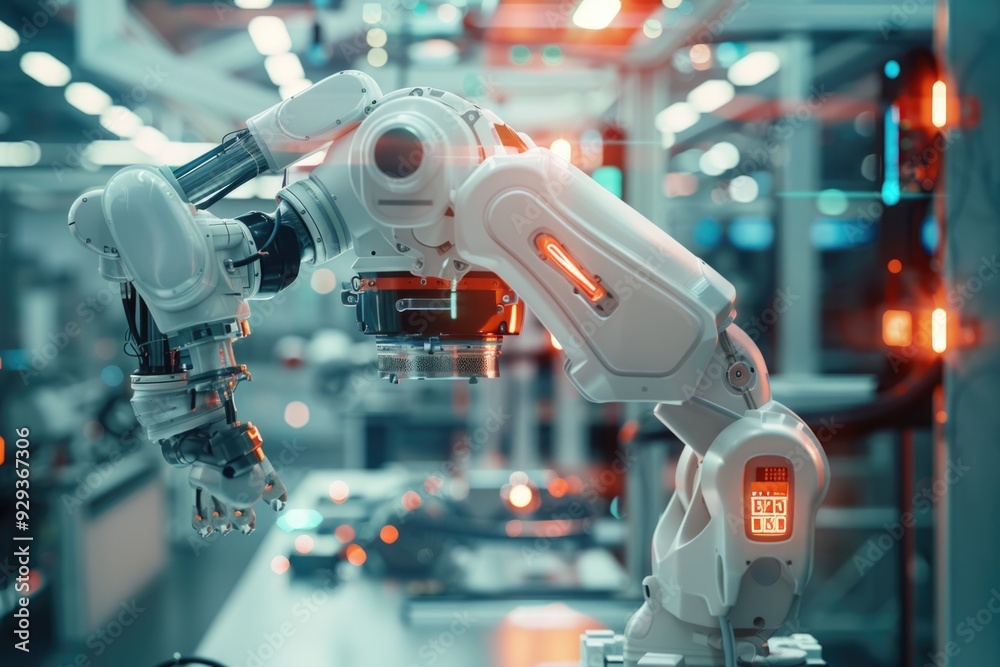 A robot standing in a modern room with gray walls and a white floor A robot standing in a modern room with gray walls and a white floor