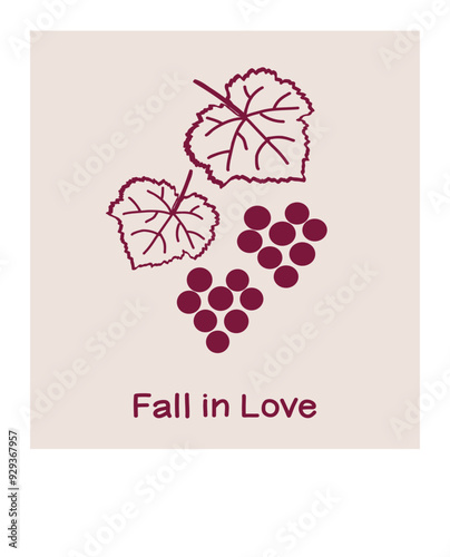Grape wine card featuring leaves and clusters with a romantic theme