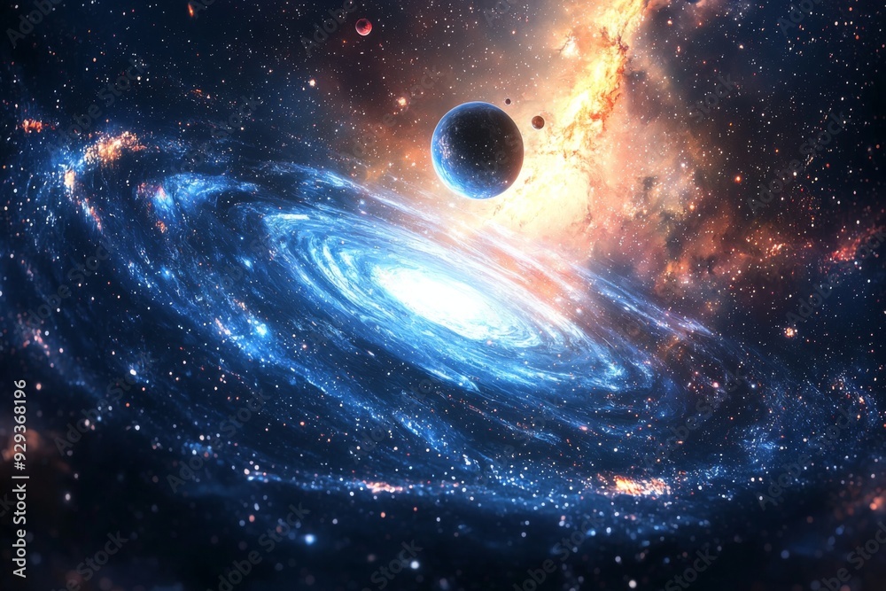 Space cosmic illustration with planets scene created with Generative AI Space cosmic illustration with planets scene created with Generative AI