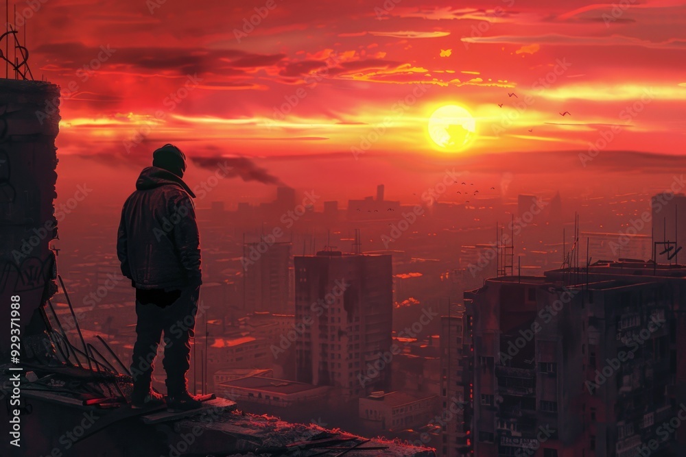 Fototapeta premium A person standing at the edge of a high-rise building