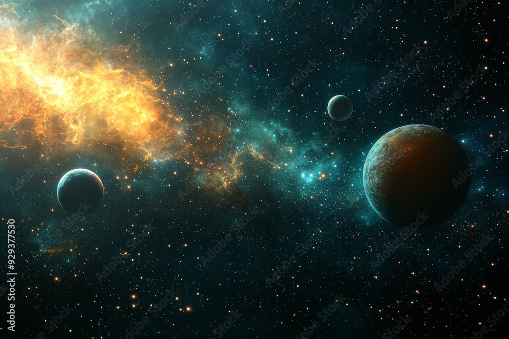Obraz premium Space cosmic illustration with planets scene created with Generative AI