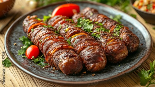 Stuffed sheep intestines are a delectable example of traditional Turkish cuisine. a unique traditional dish from Turkey.Mumbar is the name in Turkish. photo