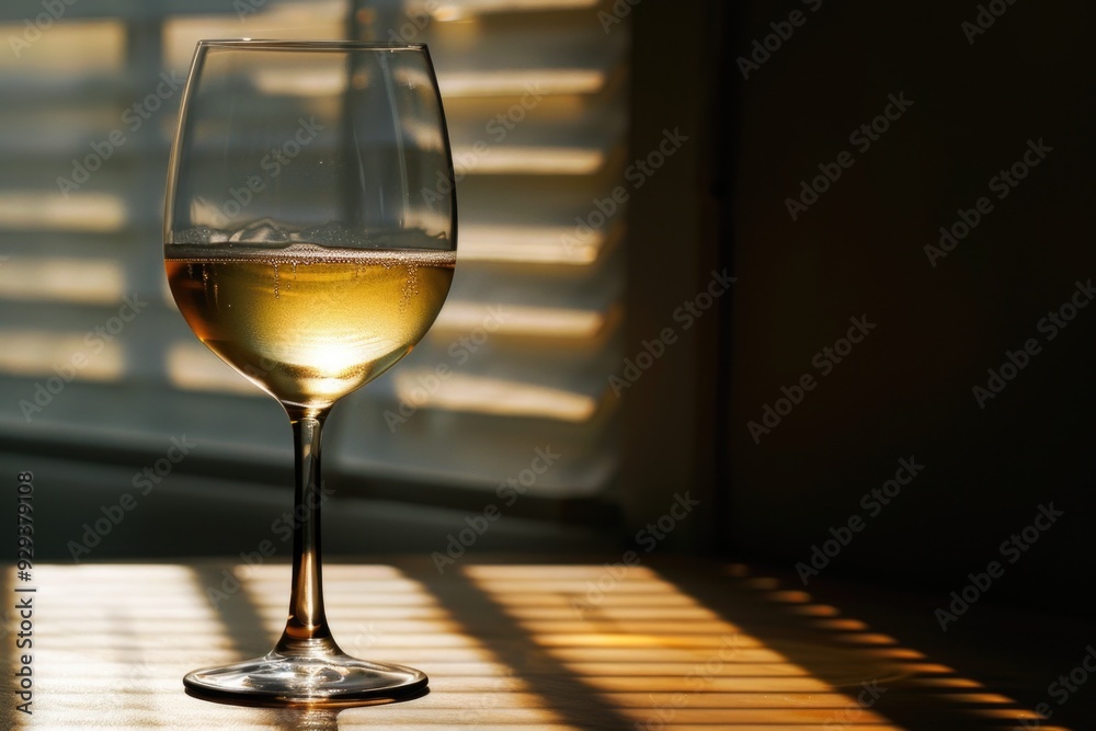 Obraz premium A glass of white wine placed on a table with a simple and clean background
