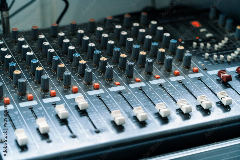 Amplifier mixer and equalizer in studio room in close up view. uds Amplifier mixer and equalizer in studio room in close up view. uds