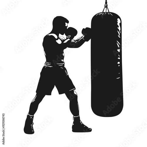 A focused boxer trains intensely with a heavy bag, delivering powerful punches, demonstrating strength, discipline, and athletic dedication in a rigorous boxing workout routine.
