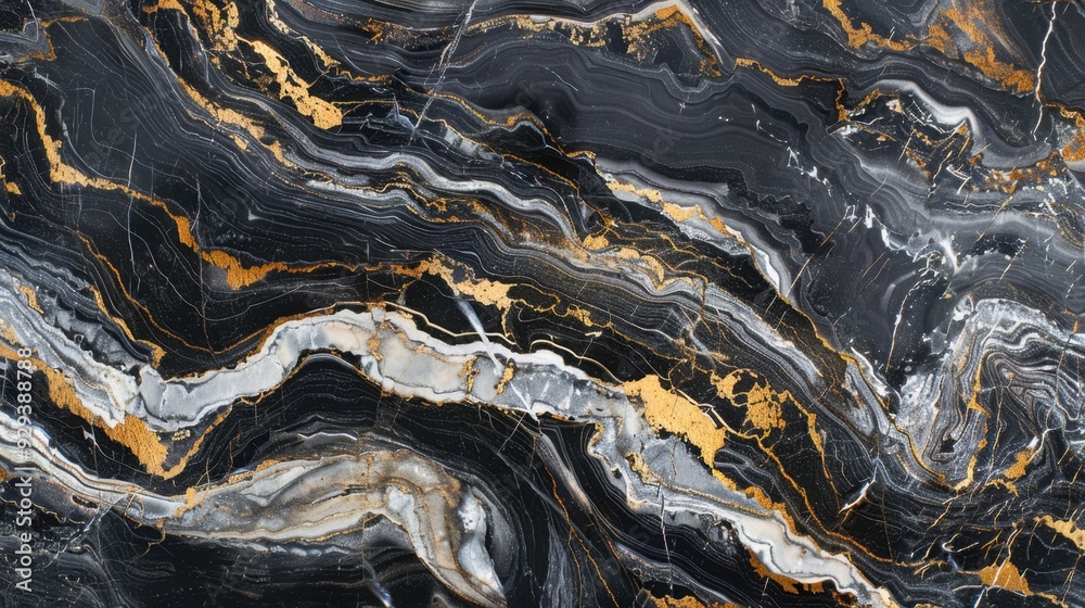 Bold black marble with striking gold and white patterns, offering a dramatic and elegant texture. Bold black marble with striking gold and white patterns, offering a dramatic and elegant texture.